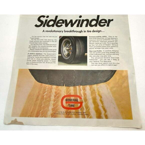 Vintage 60s Print Ad General Tire Dual S-90 Sidewinder Automotive Retro - Picture 5 of 6